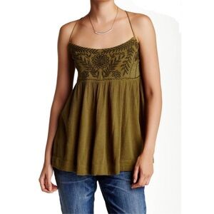 Free People Women’s Blackbird Embroidered Floral Green Top Sz Small
